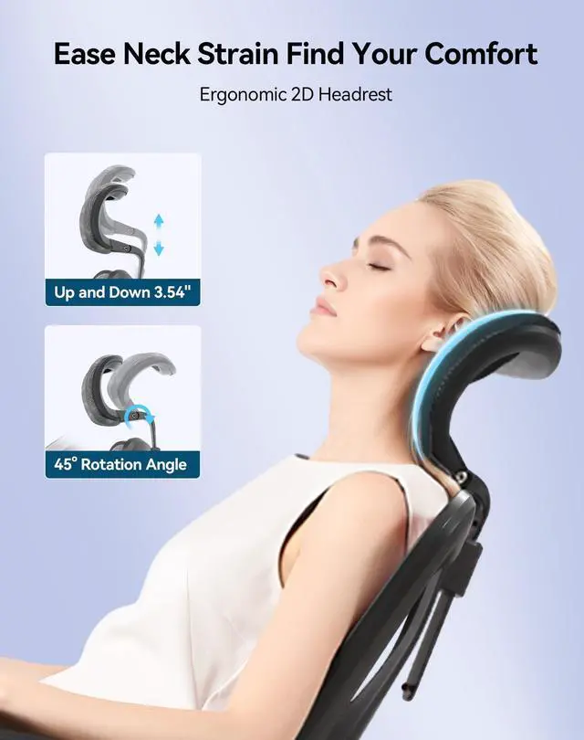 Alt view image 4 of 6 - M57 Ergonomic Mesh Office Chair, High Back Home Desk Chair with 3D Armrests, Lumbar Support and Adjustable Headrest, Comfortable Computer Chair, Big & Tall Office Chair Hold 330 LBS-Grey