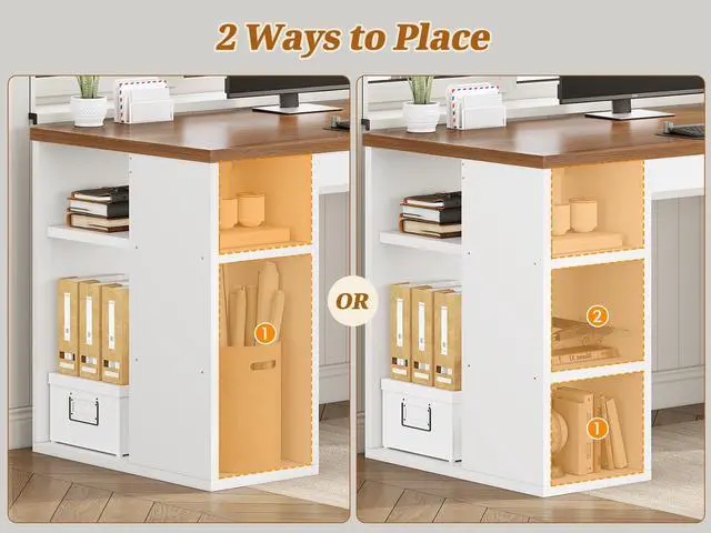 Alt view image 6 of 6 - Farmhouse 96.5" Computer Desk with Drawers, 2 Person Home Office Desk, Gaming Double Desk with Storage Shelves, Long Two Person Writing Desk (White and Brown)