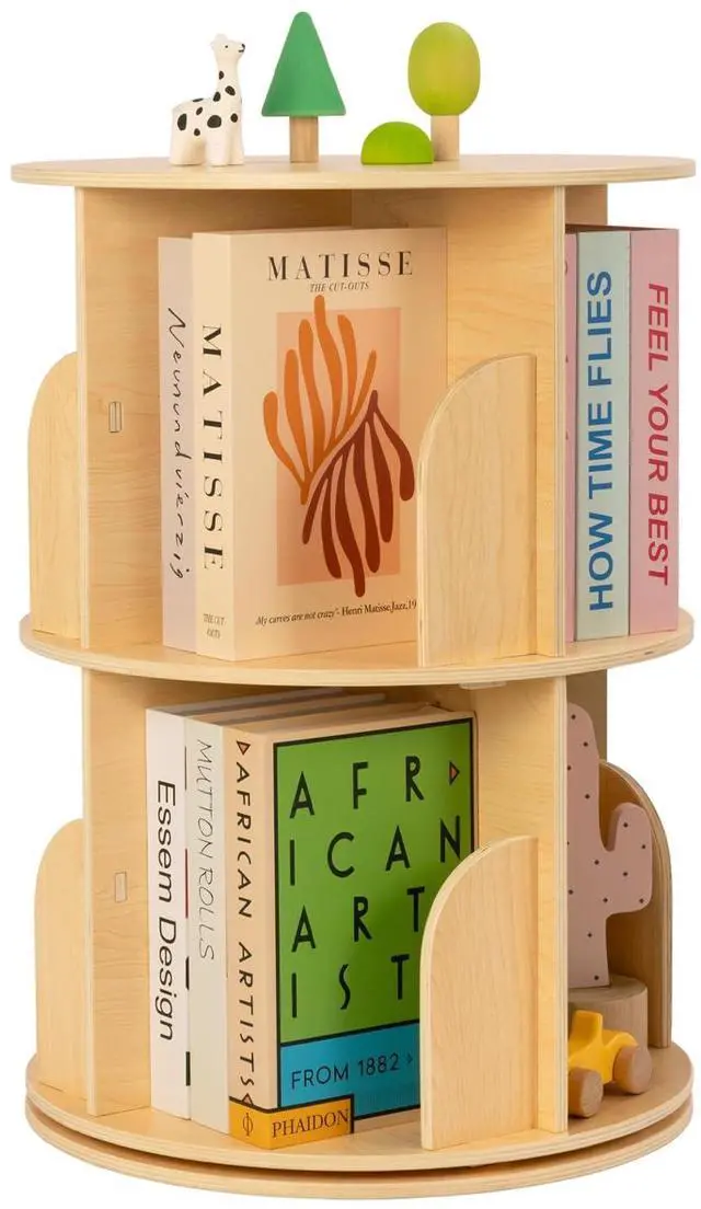 Main image of 2 Tier Rotating Bookshelf, Small Corner Bookshelf Floor Standing Wooden Narrow Bookcase Organizer for Kidsroom, Bedroom, Living Room