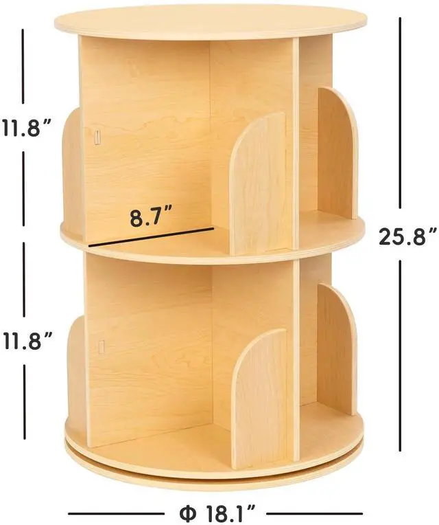 Alt view image 3 of 6 - 2 Tier Rotating Bookshelf, Small Corner Bookshelf Floor Standing Wooden Narrow Bookcase Organizer for Kidsroom, Bedroom, Living Room
