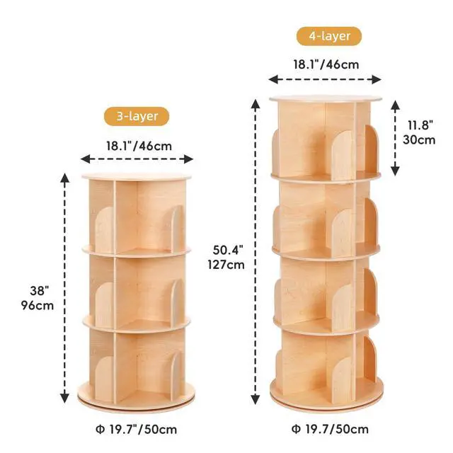 Alt view image 3 of 6 - Rotating Bookshelf for Kids & Adults, Spinning Bookshelf Tower with Large Capacity for Small Space, 360° Display 4 Tier Floor Small Round Corner Shelf for Library, Bedroom, Living Room, Office