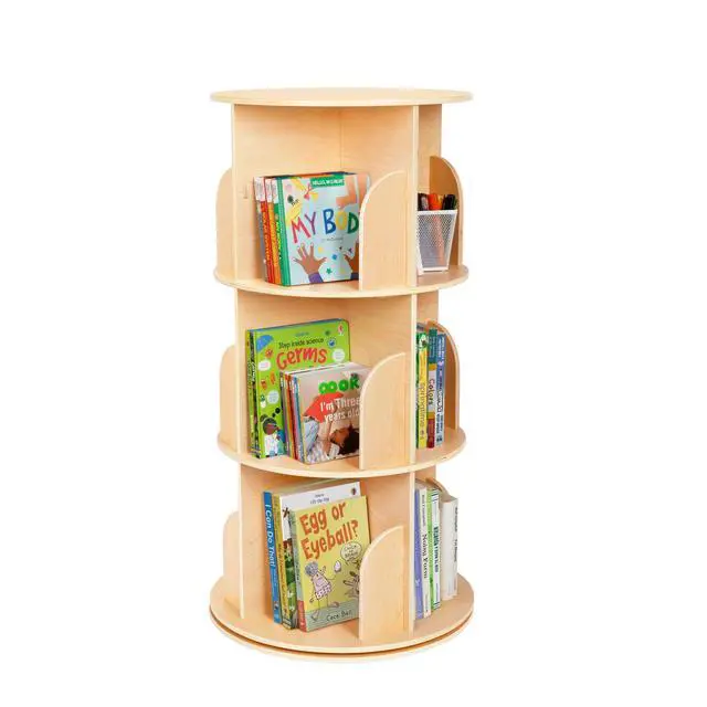 Alt view image 4 of 6 - Kids Rotating Bookshelf, Small Corner Bookshelf for Small Space, 360° Display 3 Tier Floor Standing Bookcase Storage Rack, Wooden Narrow Bookcase Organizer for Bedroom, Living Room