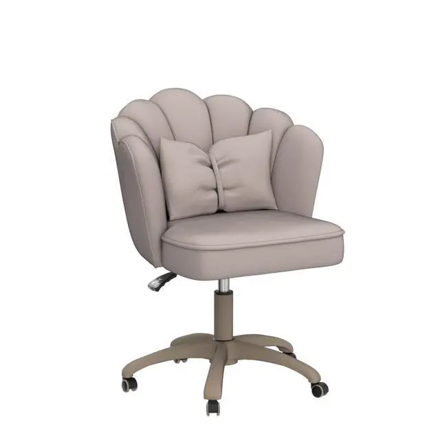 Alt view image 4 of 6 - Petal Desk Chair with Bow Cushion Velvet Vanity Chair with Wheels, Upholstered Home Office Chair for Girls Women, Mid-Back Swivel Computer Task Chairs for Living Room Bedroom