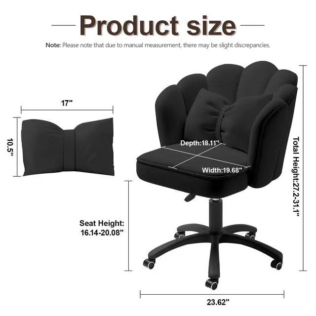 Alt view image 2 of 6 - Petal Desk Chair with Bow Cushion Velvet Vanity Chair with Wheels, Upholstered Home Office Chair for Girls Women, Mid-Back Swivel Computer Task Chairs for Living Room Bedroom