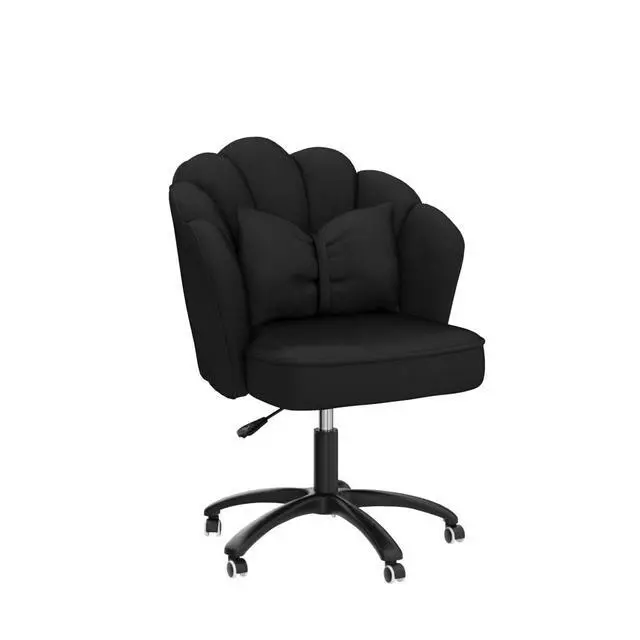 Alt view image 4 of 6 - Petal Desk Chair with Bow Cushion Velvet Vanity Chair with Wheels, Upholstered Home Office Chair for Girls Women, Mid-Back Swivel Computer Task Chairs for Living Room Bedroom