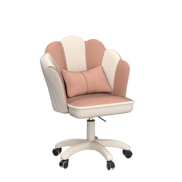 Alt view image 4 of 6 - Petal Desk Chair with Bow Cushion Velvet Vanity Chair with Wheels, Upholstered Home Office Chair for Girls Women, Mid-Back Swivel Computer Task Chairs for Living Room Bedroom