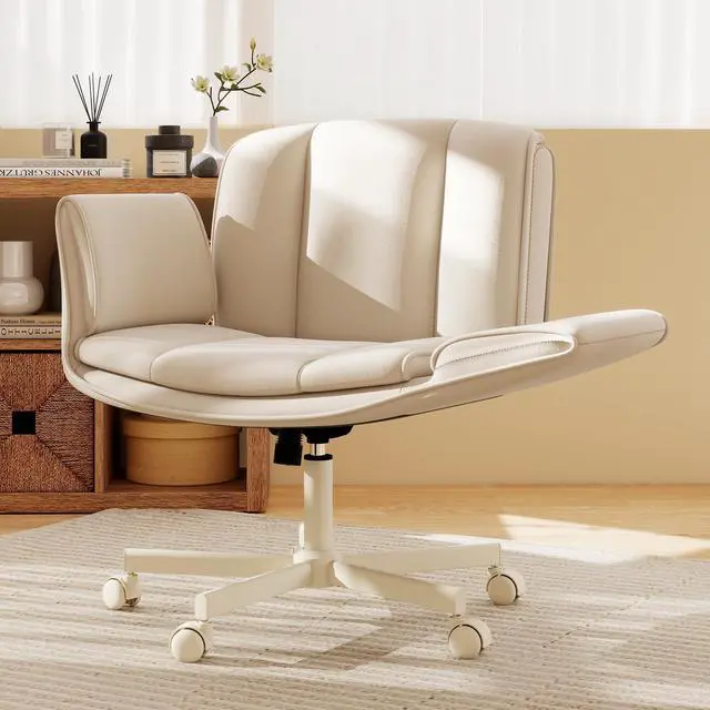 Main image of Criss Cross Chair with Wheels & Armrests,Comfy Wide Vanity Chair,Scratch-Resistant Pu Leather Cross Legged Desk Chair,Height Adjustable Computer Office Desk Chairs for Home,Makeup,Bedroom