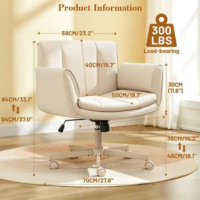 Alt view image 2 of 6 - Criss Cross Chair with Wheels & Armrests,Comfy Wide Vanity Chair,Scratch-Resistant Pu Leather Cross Legged Desk Chair,Height Adjustable Computer Office Desk Chairs for Home,Makeup,Bedroom