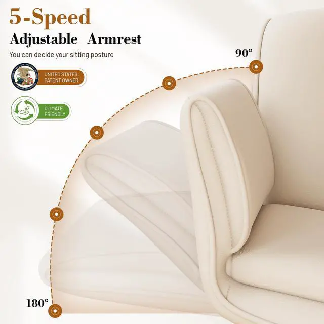 Alt view image 4 of 6 - Criss Cross Chair with Wheels & Armrests,Comfy Wide Vanity Chair,Scratch-Resistant Pu Leather Cross Legged Desk Chair,Height Adjustable Computer Office Desk Chairs for Home,Makeup,Bedroom