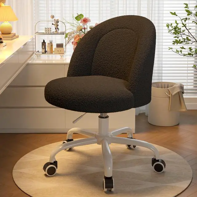 Main image of Vanity Chair with Back, Cute Desk Chair with Wheels, Armless Chair with Height Adjustable & 360° Swivel, Soft Lumbar Support for Small Space, Bedroom, Black