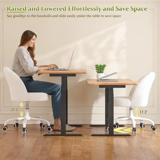 Alt view image 4 of 6 - White Vanity Chair with Wheels, Cute Desk Chair with Back, Armless Chair with Height Adjustable & 360° Swivel, Soft Lumbar Support for Small Space, Bedroom