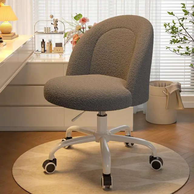 Main image of Vanity Chair with Back, Cute Desk Chair with Wheels, Armless Chair with Height Adjustable & 360° Swivel, Soft Lumbar Support for Small Space, Bedroom, Grey