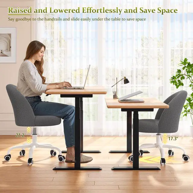 Alt view image 5 of 6 - Vanity Chair with Back, Cute Desk Chair with Wheels, Armless Chair with Height Adjustable & 360° Swivel, Soft Lumbar Support for Small Space, Bedroom, Grey