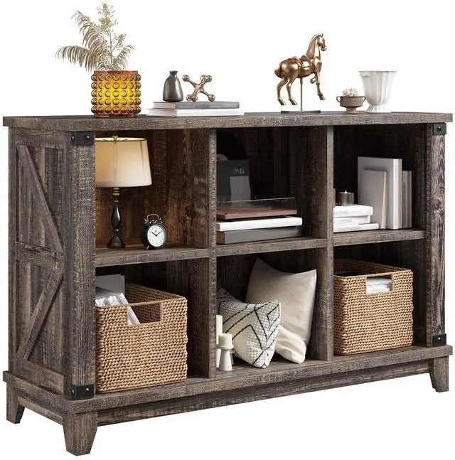 Main image of 6 Cube Storage Organizer Bookshelf, Wood Cube Shelf Bookcase with Storage, Bookshelf for Living Room and Bedroom,Black Oak