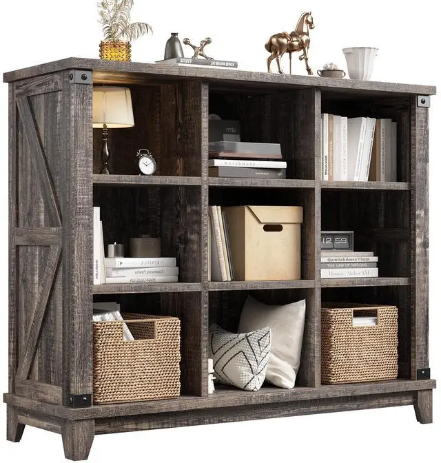 Main image of 9 Cube Storage Organizer and Shelves, Cubby Storage Organizer, Bookshelves with Storage for Home and Bedroom, Black Oak