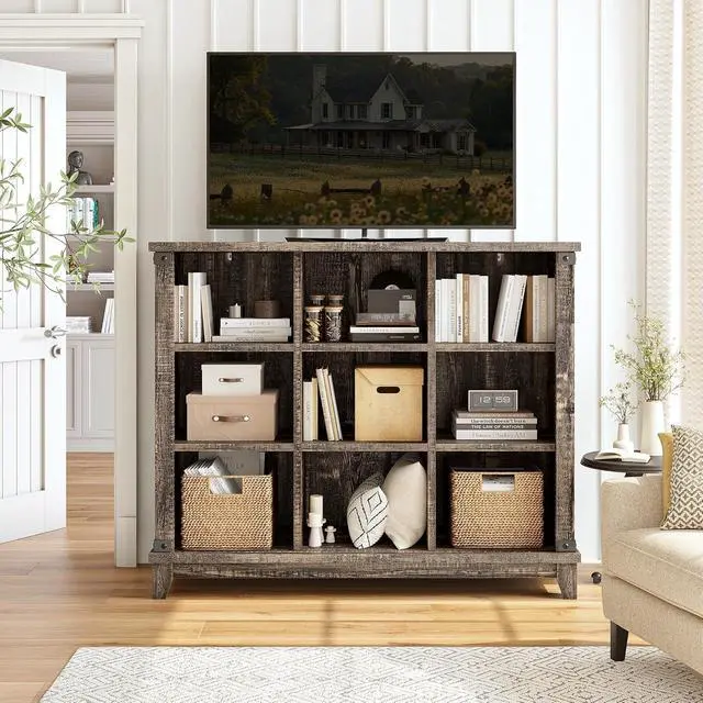 Alt view image 2 of 6 - 9 Cube Storage Organizer and Shelves, Cubby Storage Organizer, Bookshelves with Storage for Home and Bedroom, Black Oak