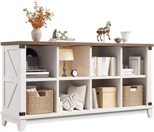 Main image of 8-Cube Storage Organizer, Farmhouse Bookshelf, Display Shelf for Living Room, Bedroom, Home Office, White