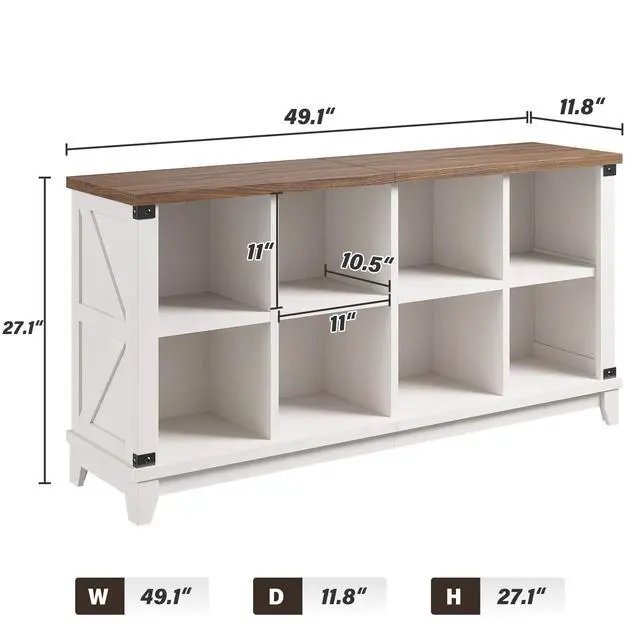 Alt view image 3 of 6 - 8-Cube Storage Organizer, Farmhouse Bookshelf, Display Shelf for Living Room, Bedroom, Home Office, White