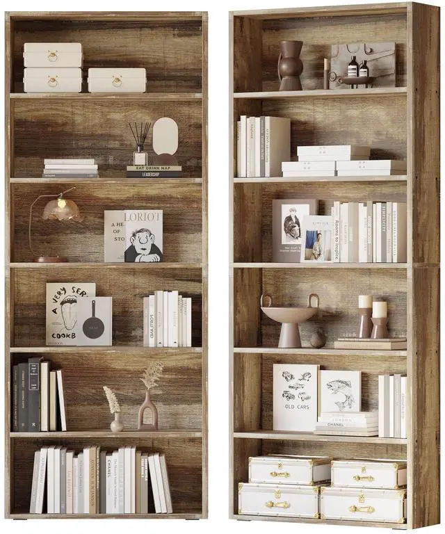 Main image of Bookshelves and Bookcases Set of 2 Floor Standing 6 Tiers Display Storage Shelves 70 in Tall Bookcase Home Decor Furniture for Home Office, Living Room, Bed Room