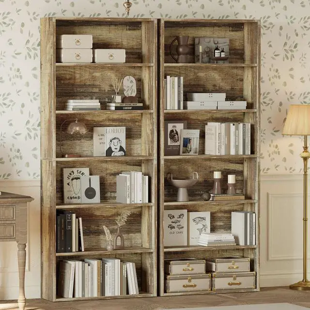 Alt view image 2 of 6 - Bookshelves and Bookcases Set of 2 Floor Standing 6 Tiers Display Storage Shelves 70 in Tall Bookcase Home Decor Furniture for Home Office, Living Room, Bed Room
