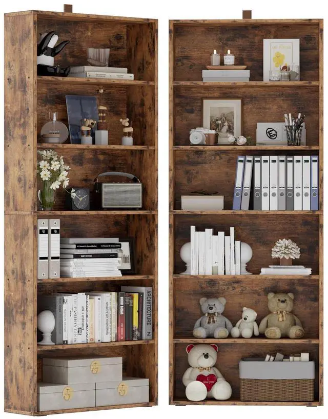 Main image of Bookshelves and Bookcases Set of 2 Floor Standing 6 Tiers Display Storage Shelves 70 in Tall Bookcase Home Decor Furniture for Home Office, Living Room, Bed Room