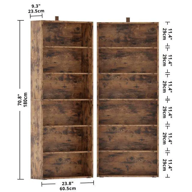 Alt view image 3 of 6 - Bookshelves and Bookcases Set of 2 Floor Standing 6 Tiers Display Storage Shelves 70 in Tall Bookcase Home Decor Furniture for Home Office, Living Room, Bed Room