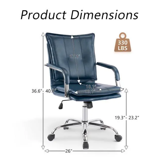 Alt view image 2 of 6 - Mid-Back Ergonomic Leather Office Chair, Modern Upholstered Executive Desk Chair with Gold Frame Armrest Computer Task Chair