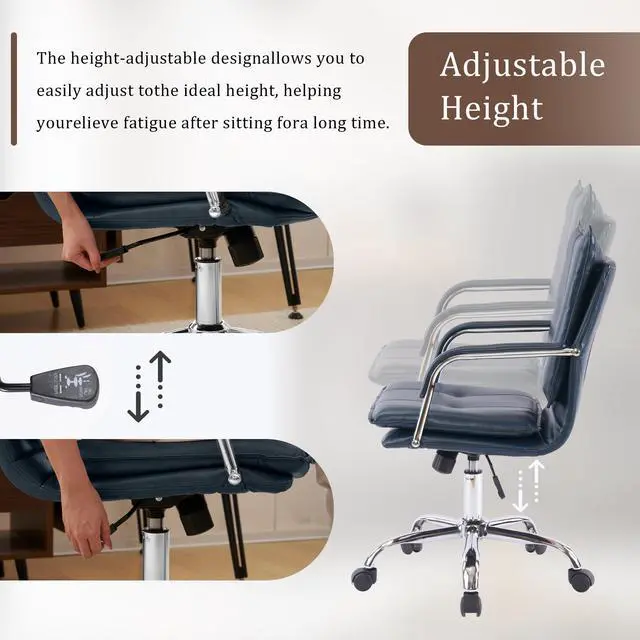 Alt view image 5 of 6 - Mid-Back Ergonomic Leather Office Chair, Modern Upholstered Executive Desk Chair with Gold Frame Armrest Computer Task Chair