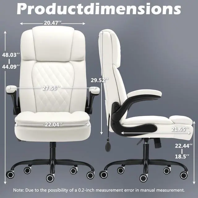 Alt view image 3 of 6 - 450 LBS Big and Tall Executive Office Chair with Flip up Arm, Heavy Duty Leather Computer Desk Chair,Comfortable High Back Swivel Home Office Chair with Rolling for Adults (White)