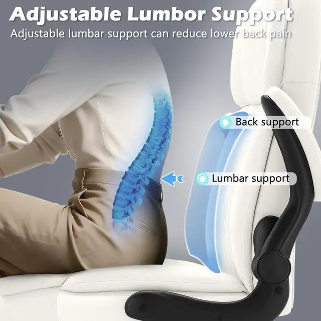 Alt view image 4 of 6 - 450 LBS Big and Tall Executive Office Chair with Flip up Arm, Heavy Duty Leather Computer Desk Chair,Comfortable High Back Swivel Home Office Chair with Rolling for Adults (White)