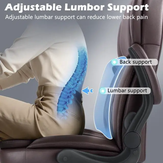 Alt view image 5 of 6 - 450LBS Big and Tall Executive Office Chair with Flip up Arm,Heavy Duty PU Leather Computer Desk Chair,Comfortable High Back Swivel Home Office Chair with Rolling for Adults,Spring Cushion,Metal Base