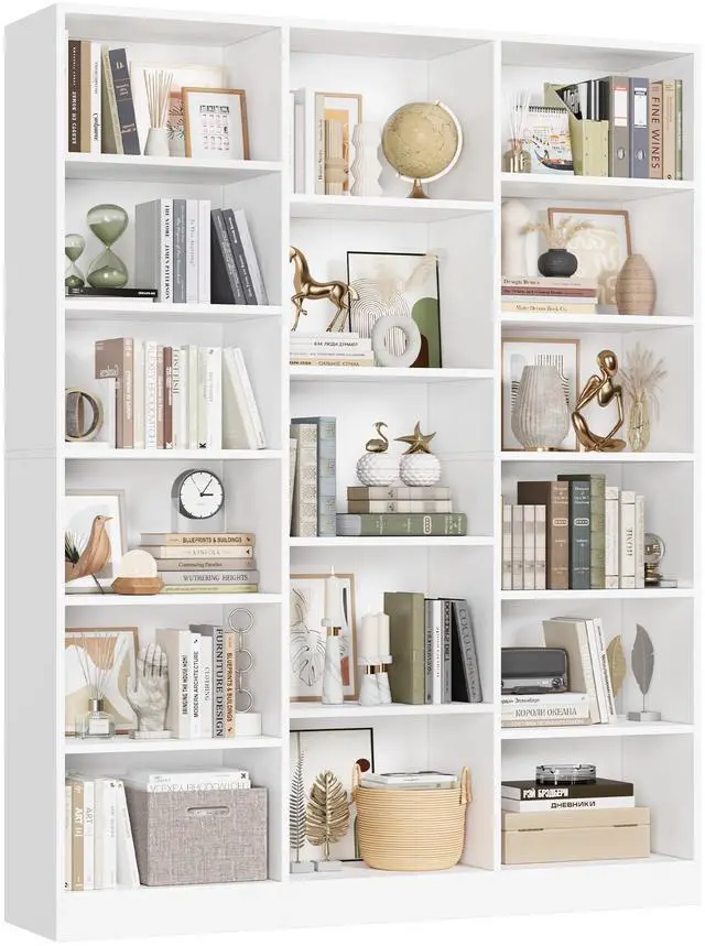 Main image of Triple Wide Bookshelf, 6 Tier Large Bookshelf, Bookcase with 17 Open Display Shelves, 74'' Tall Bookcases and Bookshelves for Living Room, Home Office, Library, White