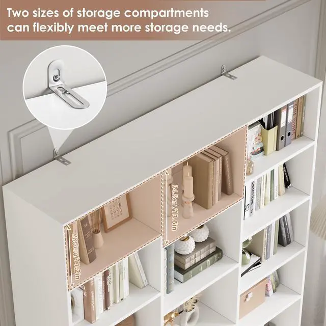 Alt view image 6 of 6 - Triple Wide Bookshelf, 6 Tier Large Bookshelf, Bookcase with 17 Open Display Shelves, 74'' Tall Bookcases and Bookshelves for Living Room, Home Office, Library, White
