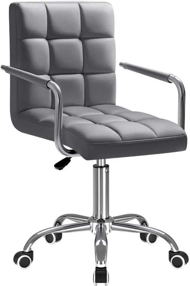 Main image of Vanity Office Chair with Wheels,Makeup PU Leather Executive Chair Modern Adjustable Home Desk Retro Comfortable Work Chair 360 Degree Swivel with Arms (Grey)