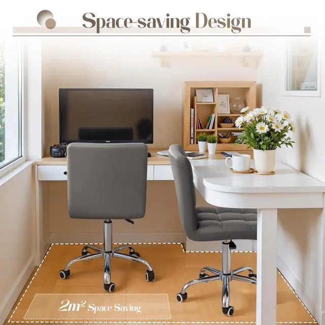 Alt view image 4 of 6 - Vanity Office Chair with Wheels,Makeup PU Leather Executive Chair Modern Adjustable Home Desk Retro Comfortable Work Chair 360 Degree Swivel with Arms (Grey)