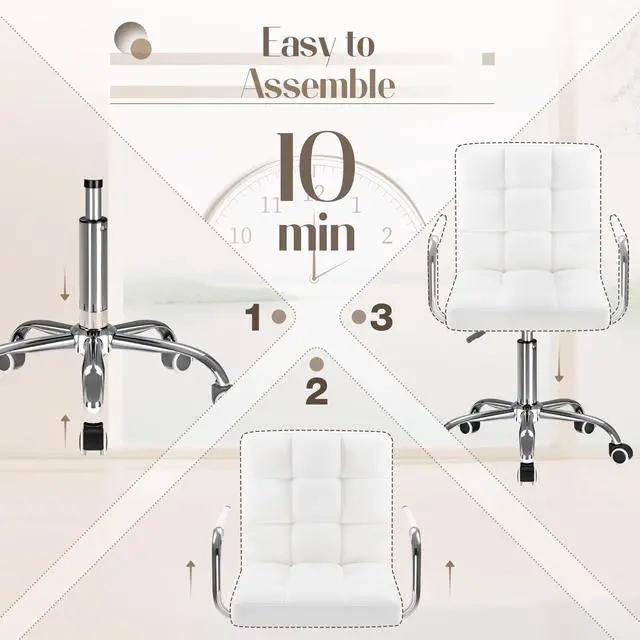 Alt view image 5 of 6 - Vanity Office Chair with Wheels, Makeup PU Leather Executive Chair Modern Adjustable Home Desk Retro Comfortable Work Chair 360 Degree Swivel with Arms (White)