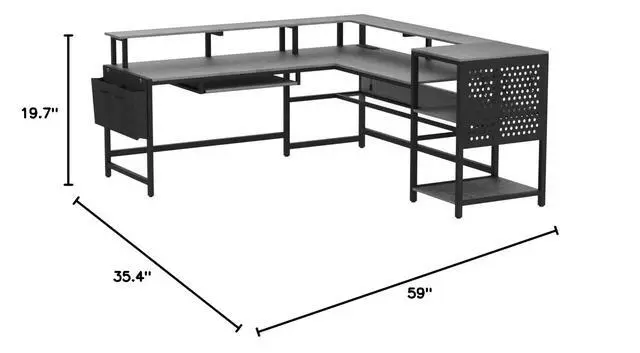 Alt view image 3 of 6 - L Shaped Gaming Desk, Convertible 96" Home Office Desk or Corner Desk, L Shaped Table with Power Outlets & LED Strip, Monitor Stand, Keyboard Tray, Pegboard and Storage Shelves, Grey