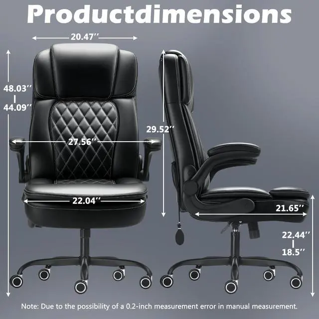 Alt view image 3 of 6 - 450LBS Big and Tall Executive Office Chair with Flip up Arm, Heavy Duty PU Leather Computer Desk Chair,Comfortable High Back Swivel Home Office Chair with Rolling for Adults,Spring Cushion,Metal Base
