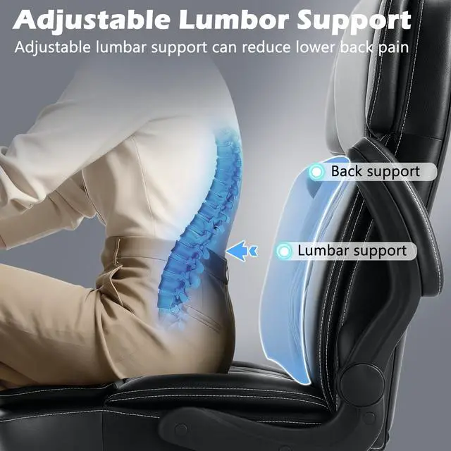 Alt view image 4 of 6 - 450LBS Big and Tall Executive Office Chair with Flip up Arm, Heavy Duty PU Leather Computer Desk Chair,Comfortable High Back Swivel Home Office Chair with Rolling for Adults,Spring Cushion,Metal Base