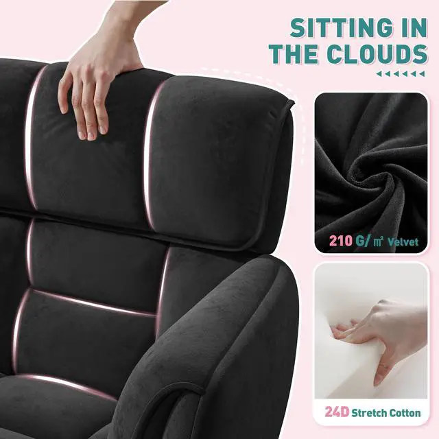 Alt view image 3 of 6 - Home Office Chair with Wheels Soft-Touch Material,Modern Cute Vanity Chair with Back Adjustable Height Upholstered Comfy Desk Chairs with Side Pockets for Bedroom,Black