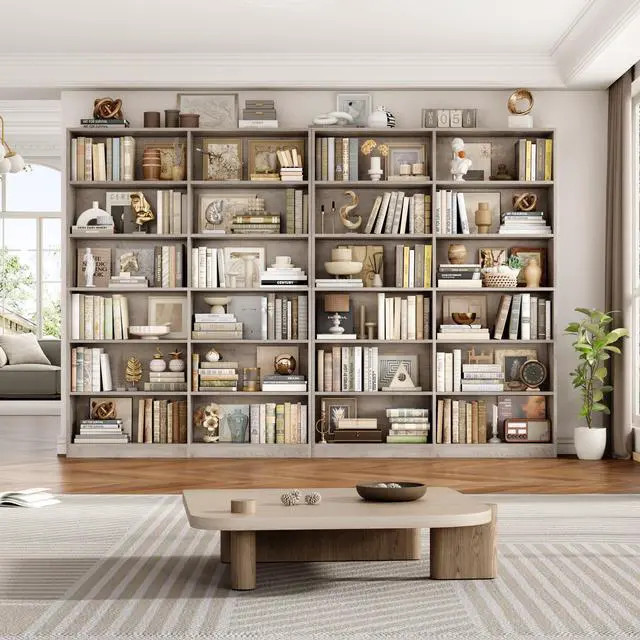 Alt view image 5 of 6 - Bookshelf and Bookcase, 6-Tier Double Wide Bookshelves, Freestanding Display Storage Shelves, Tall Bookcases for Home Decor Bedroom, Living Room, Home Office, Wash Gray
