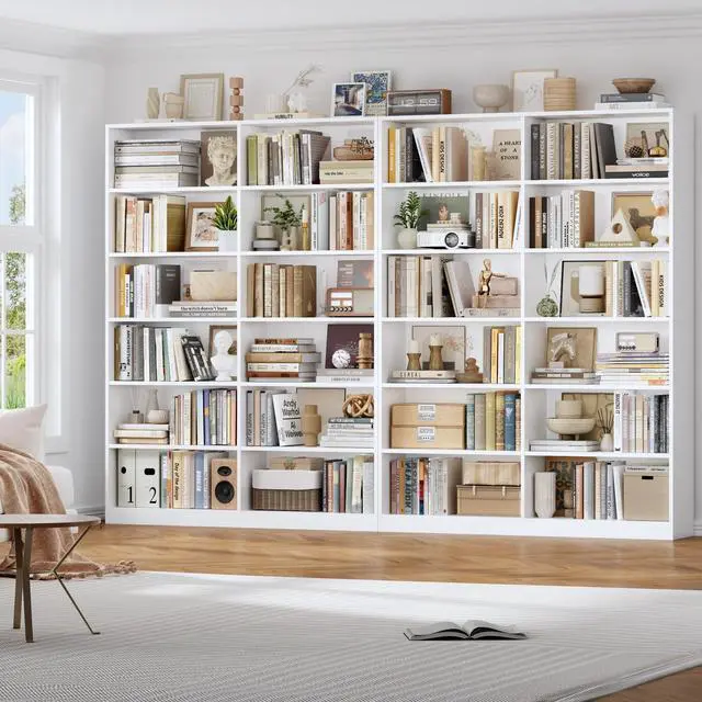 Alt view image 5 of 6 - Bookshelf and Bookcase, 6-Tier Double Wide Bookshelves,Freestanding Display Storage Shelves, Tall Bookcases for Home Decor Bedroom, Living Room, Home Office, White