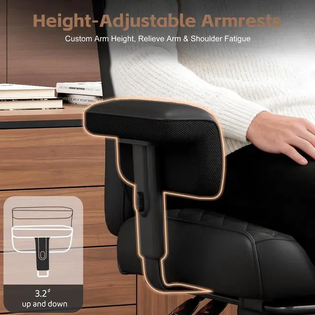 Alt view image 4 of 6 - Big and Tall Office Chair, Desk Chair with Soft Adjustable Armrests, Ergonomic High Back Gaming Chair with Lumbar Support, Executive Computer Chairs with Footrest (PU Leather, Black)