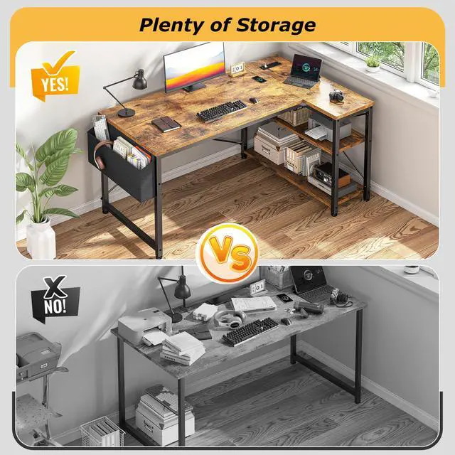 Alt view image 4 of 6 - Office Desk with Outlet,Power Home Office & Study Electronic Gear | Reliable Power Supply for Study & Electronic Device,Reversible Shelves & Side Bag,Convenience for Small Space, Black