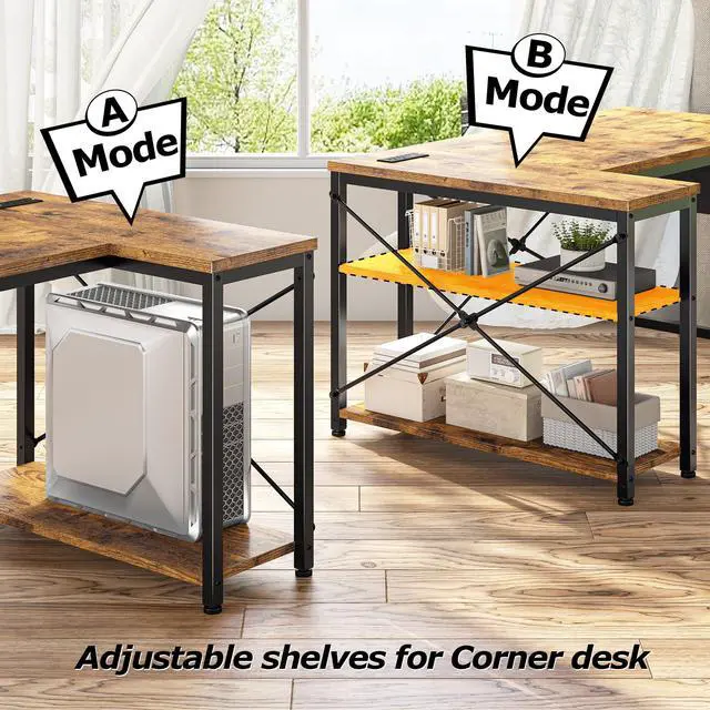 Alt view image 5 of 6 - Office Desk with Outlet,Power Home Office & Study Electronic Gear | Reliable Power Supply for Study & Electronic Device,Reversible Shelves & Side Bag,Convenience for Small Space, Black