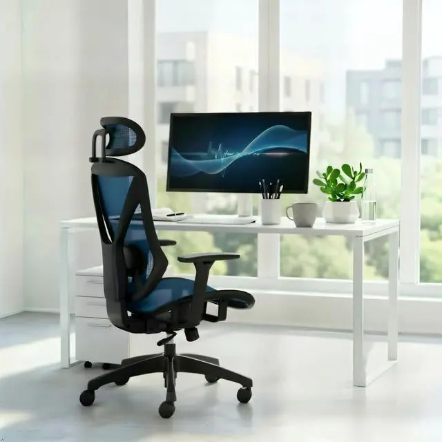 Alt view image 2 of 6 - Ergonomic Task Chair, Mesh, Ergonomic, Lumbar Support, Blue