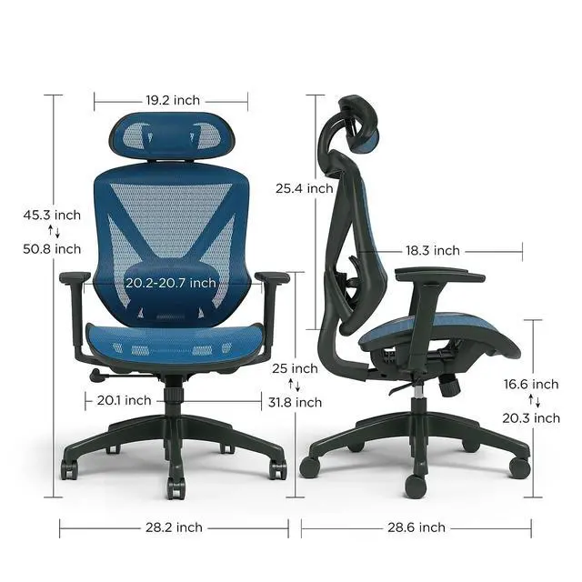 Alt view image 3 of 6 - Ergonomic Task Chair, Mesh, Ergonomic, Lumbar Support, Blue