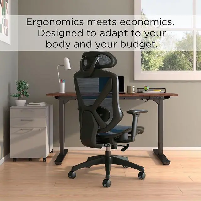 Alt view image 5 of 6 - Ergonomic Task Chair, Mesh, Ergonomic, Lumbar Support, Blue