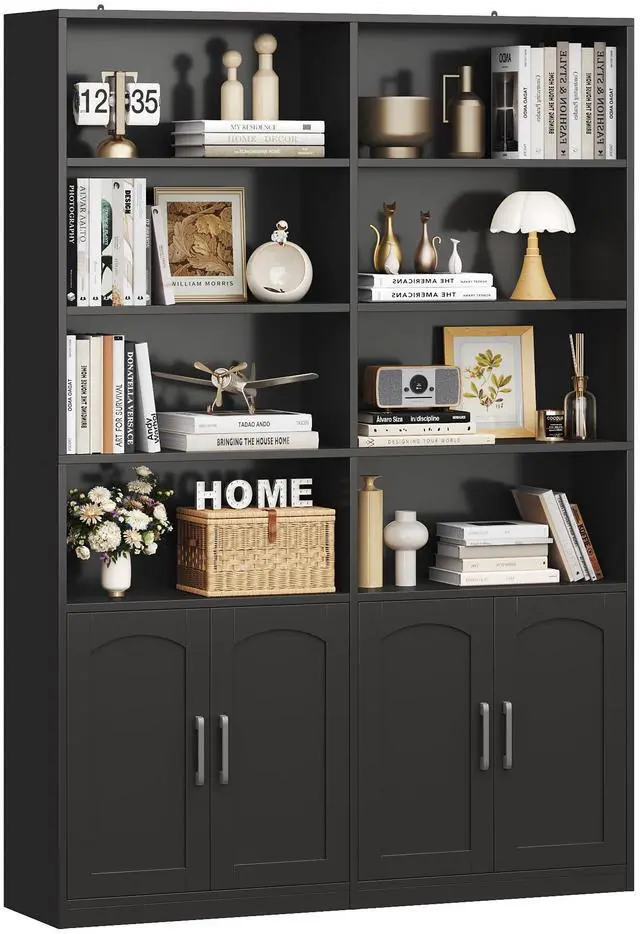 Main image of Bookshelf and Bookcase with Doors, 6 Tier Double Wide Large Bookshelves, Open Display Shelves, 73'' Tall Bookshelf with Storage Cabinets for Home Office, Living Room, Library, Black