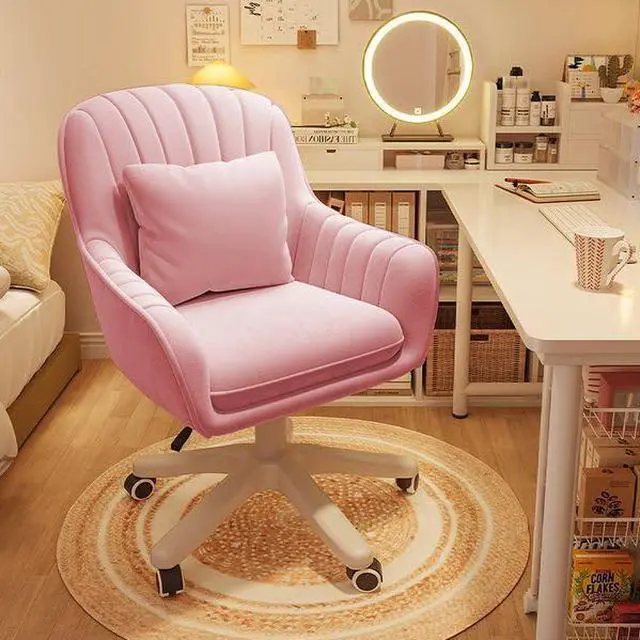 Main image of Velvet Desk Chair with Pillow Upholstered Vanity Chair for Girls Women, Home Office Computer Task Chair with Wheels Swivel Rolling Accent Chair for Living Room, Bedroom